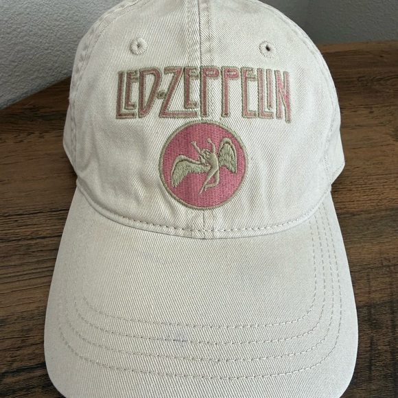 American Eagle Outfitters Led Zeppelin Cream Baseball Hat Cap with Pink Logo - Picture 2 of 9